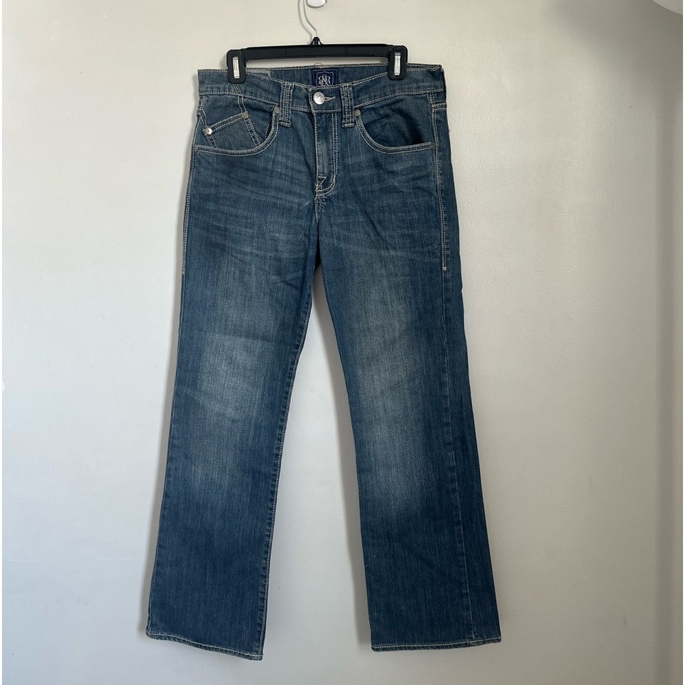 ROCK & REPUBLIC Rider Jeans Men's 32 x 30 BLUE Denim Button Pockets Embroidery